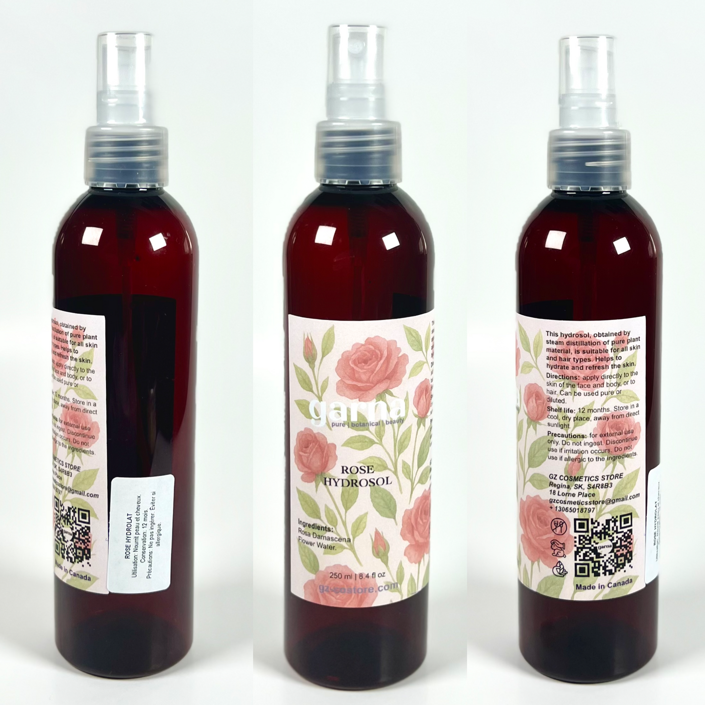 Garna Rose hydrosol 250 ml bottle