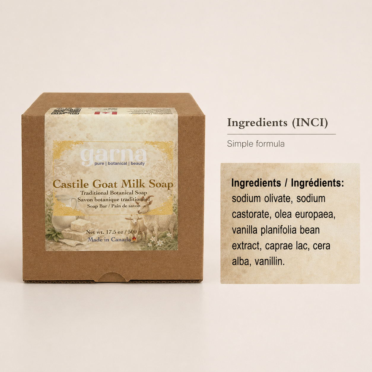 Goat Milk Soap by Garna – Castile-style handmade soap with a fresh, clean