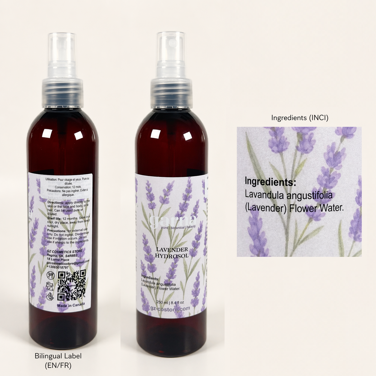 Brume d'hydrolat de lavande de Garna – brume florale douce pour le visage et les cheveux
