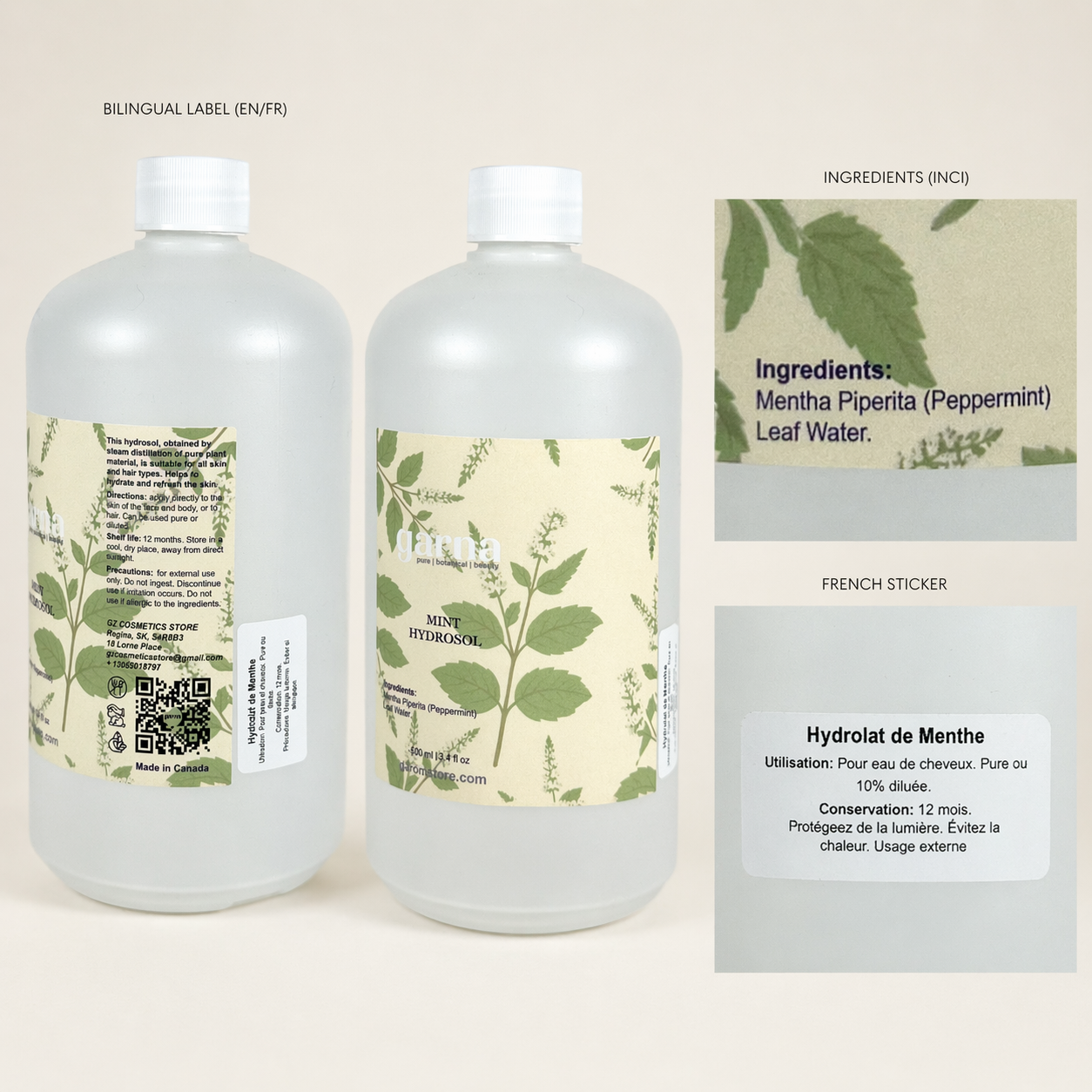 Mint Water Hydrosol 32 fl oz (946 mL) – Herbal Botanical Water for Face & Hair, Bulk Size for DIY Skincare & Refill Use