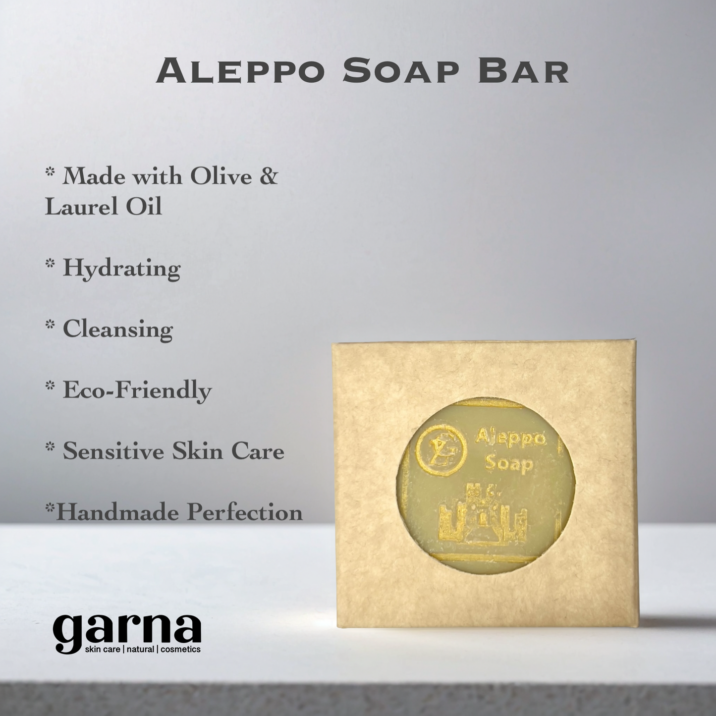 Garna Aleppo Soap Bar 3.5 oz: Handcrafted Body Wash with Olive & Laurel Oil Blend, Sensitive Skin Care