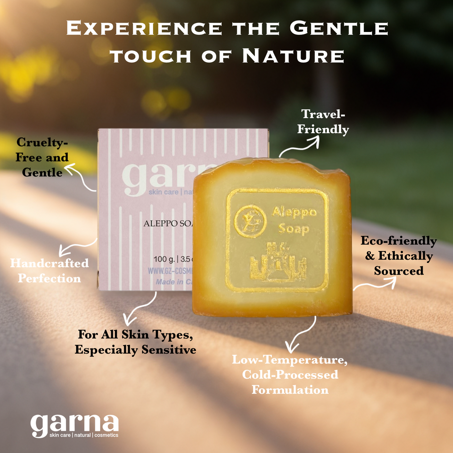 Garna Aleppo Soap Bar 3.5 oz: Handcrafted Body Wash with Olive & Laurel Oil Blend, Sensitive Skin Care