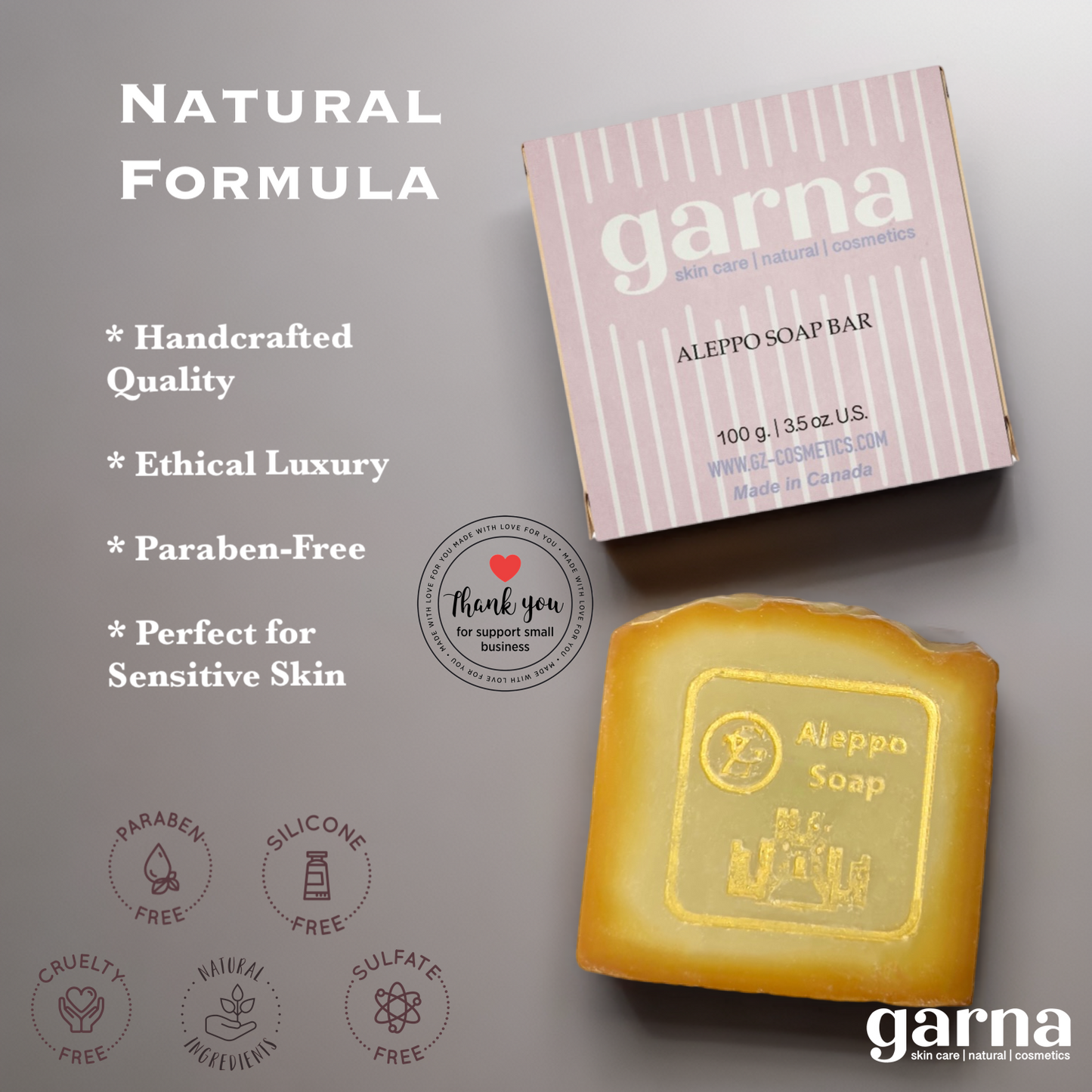 Garna Aleppo Soap Bar 3.5 oz: Handcrafted Body Wash with Olive & Laurel Oil Blend, Sensitive Skin Care