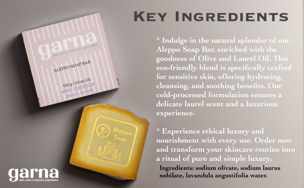 Garna Aleppo Soap Bar 3.5 oz: Handcrafted Body Wash with Olive & Laurel Oil Blend, Sensitive Skin Care