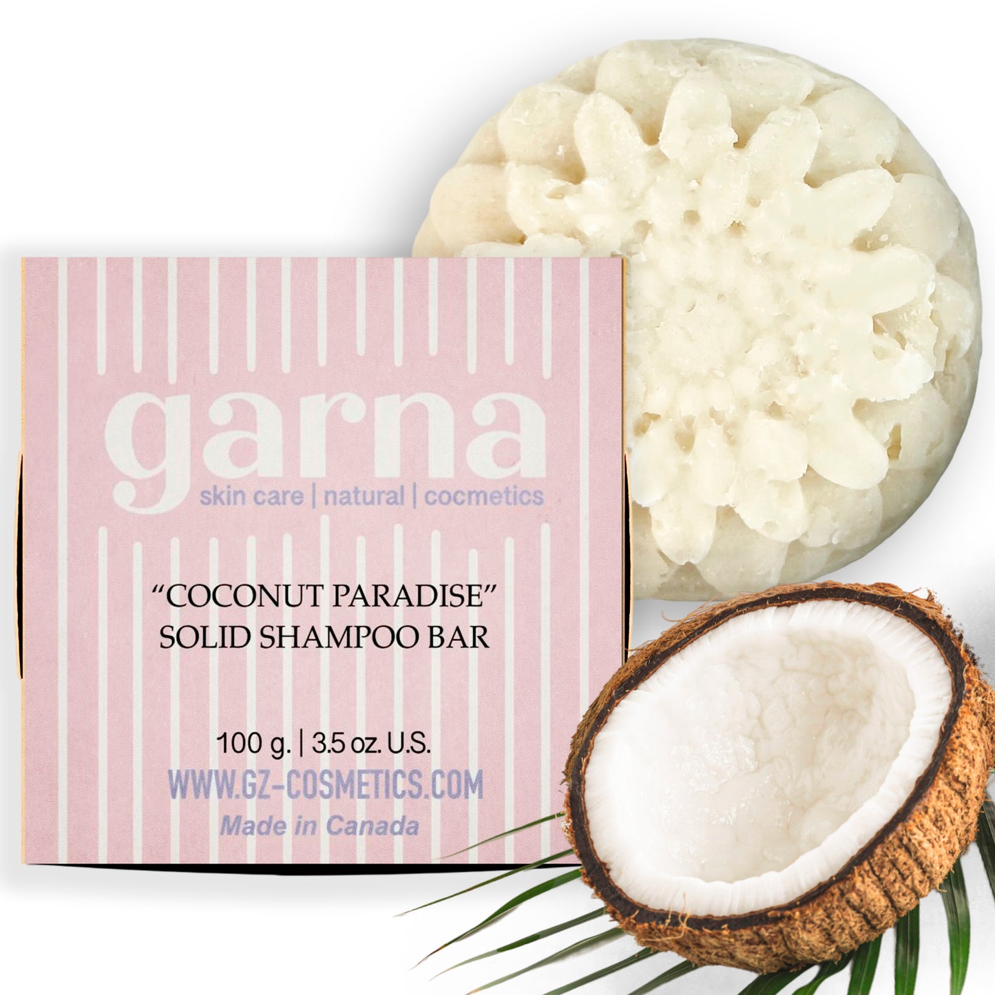 Coconut Paradise Shampoing Solide Lissant Garna 100g | Soins capillaires végétaliens et à base de plantes | Idéal pour les cheveux normaux et secs | Choix écologique