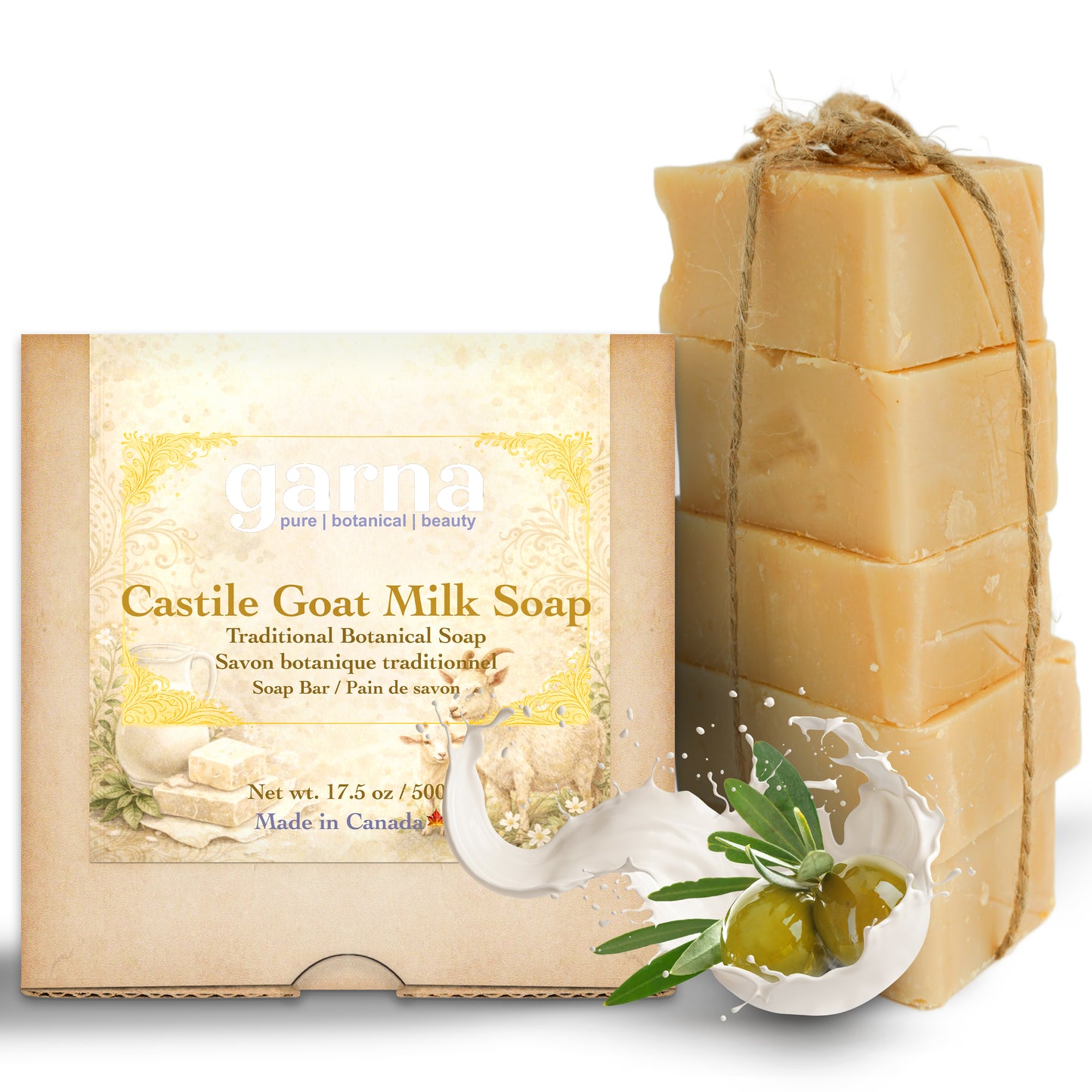 Goat Milk Soap by Garna – Castile-style handmade soap with a fresh, clean