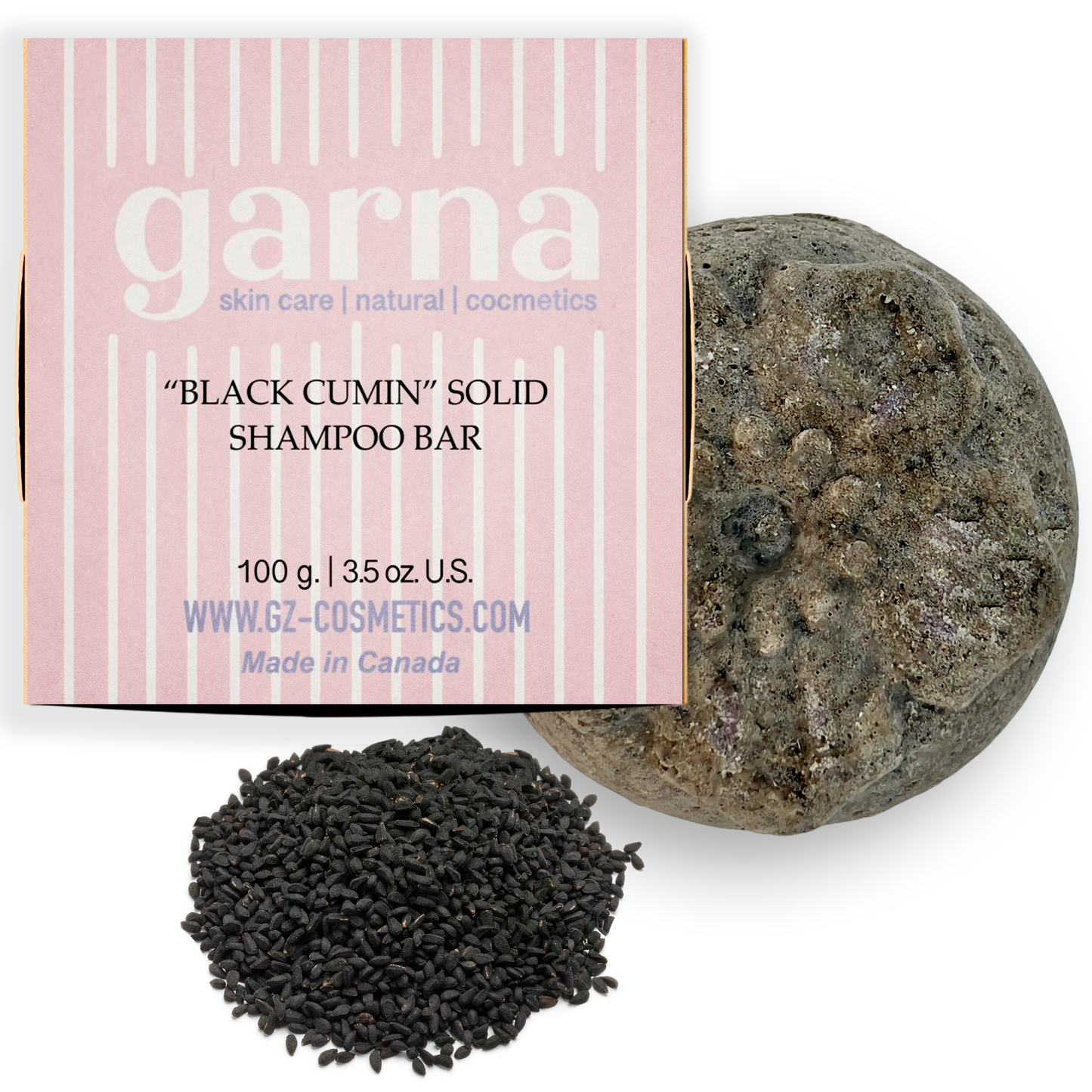 Garna Black Cumin Solid Shampoo Bar - 100g/3.5 oz, Natural, Vegan, Eco-Friendly, 50+ Washes