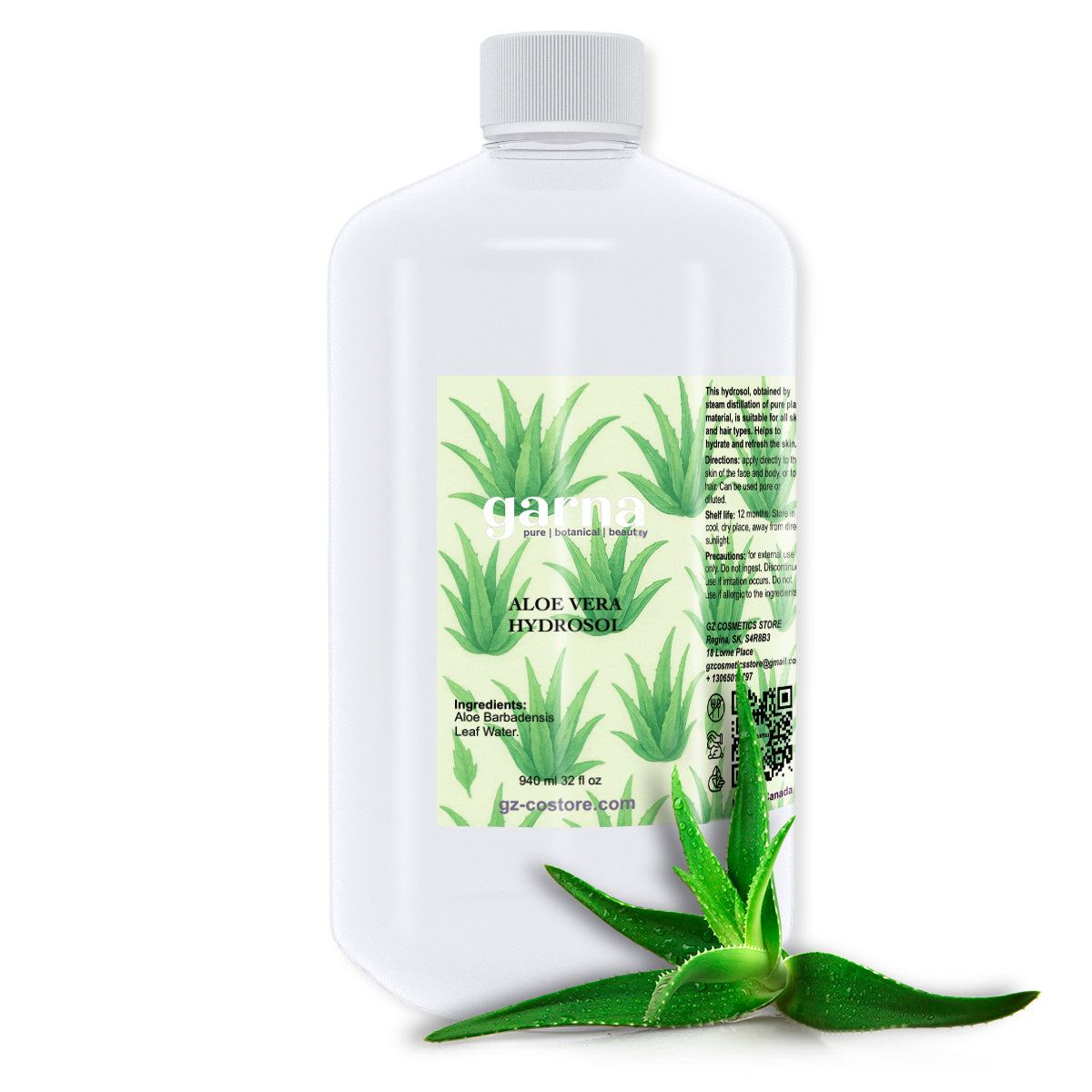 Aloe Hydrosol Water by Garna – 32 oz botanical water in a simple bottle botanical hydrosol by Garna