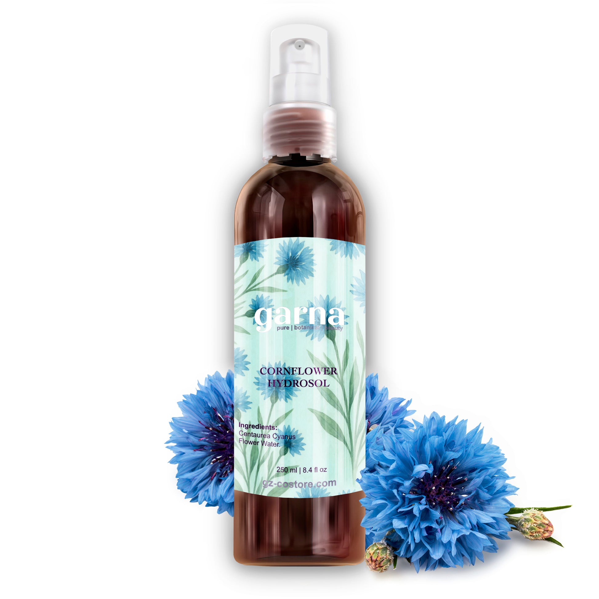 Cornflower Hydrosol Mist 250ml for Face & Hair by Garna, botanical product photo