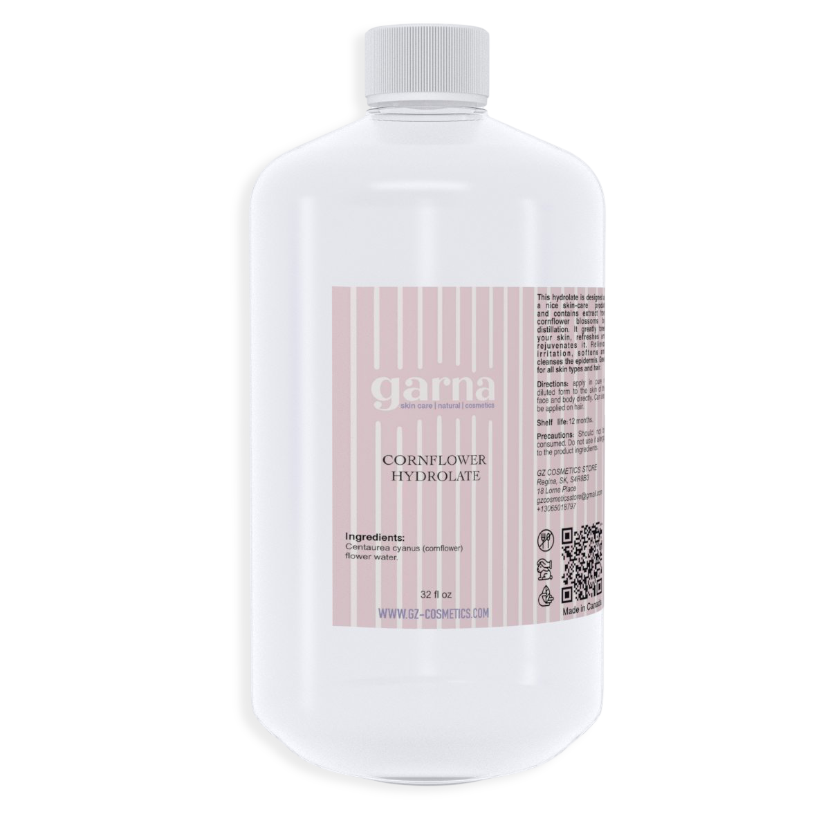 Cornflower Hydrosol Hydrosol Water by Garna, 32 oz (940 ml) bottle, botanical hydrosol water