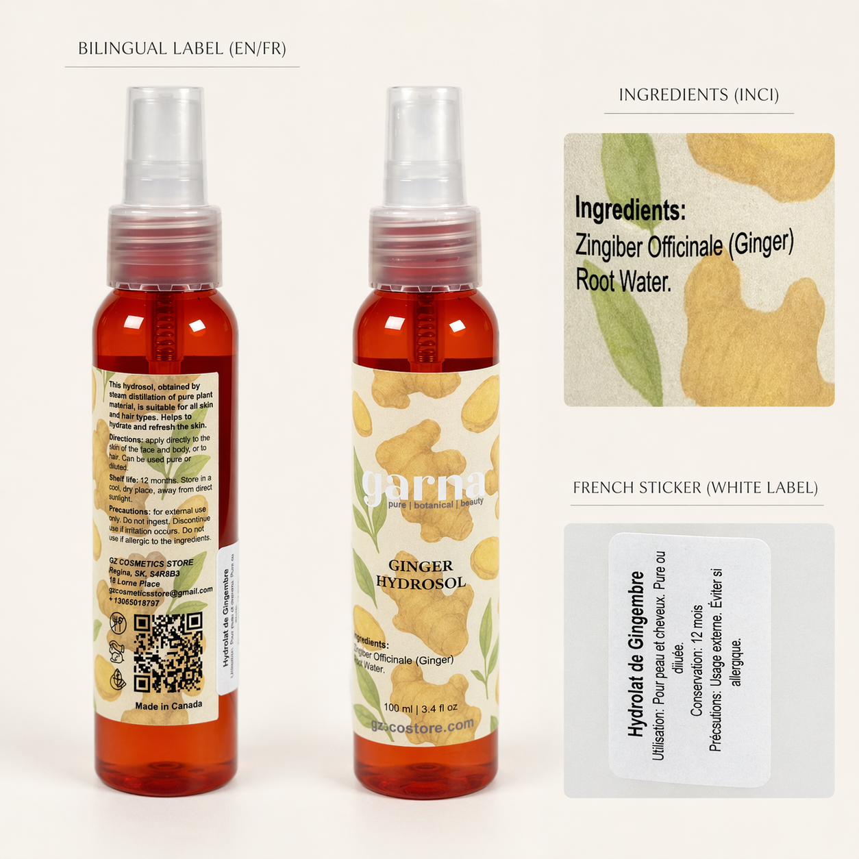 Ginger Hydrosol Mist by Garna 100 ml – Botanical face & hair mist for daily use