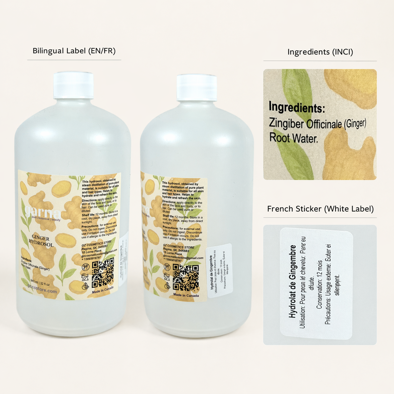 Eau hydrolat de gingembre de Garna – 946 ml d'eau botanique dans une simple bouteille