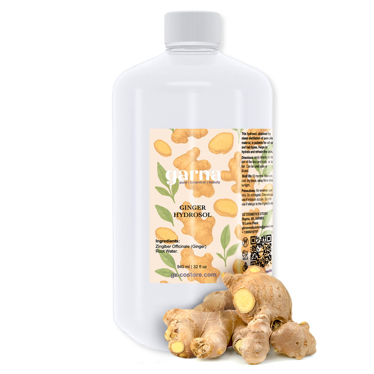 Ginger Hydrosol Hydrosol Water by Garna, 32 oz bottle, botanical hydrosol water