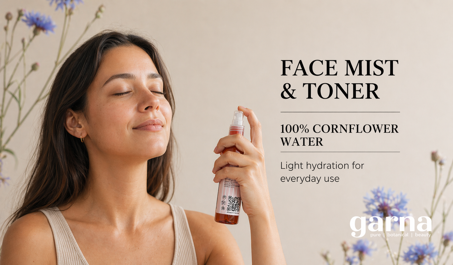 Cornflower Water Face Mist Spray 250 mL (8.4 fl oz) – Floral Hydrosol for Face & Hair, Lightweight Daily Mist