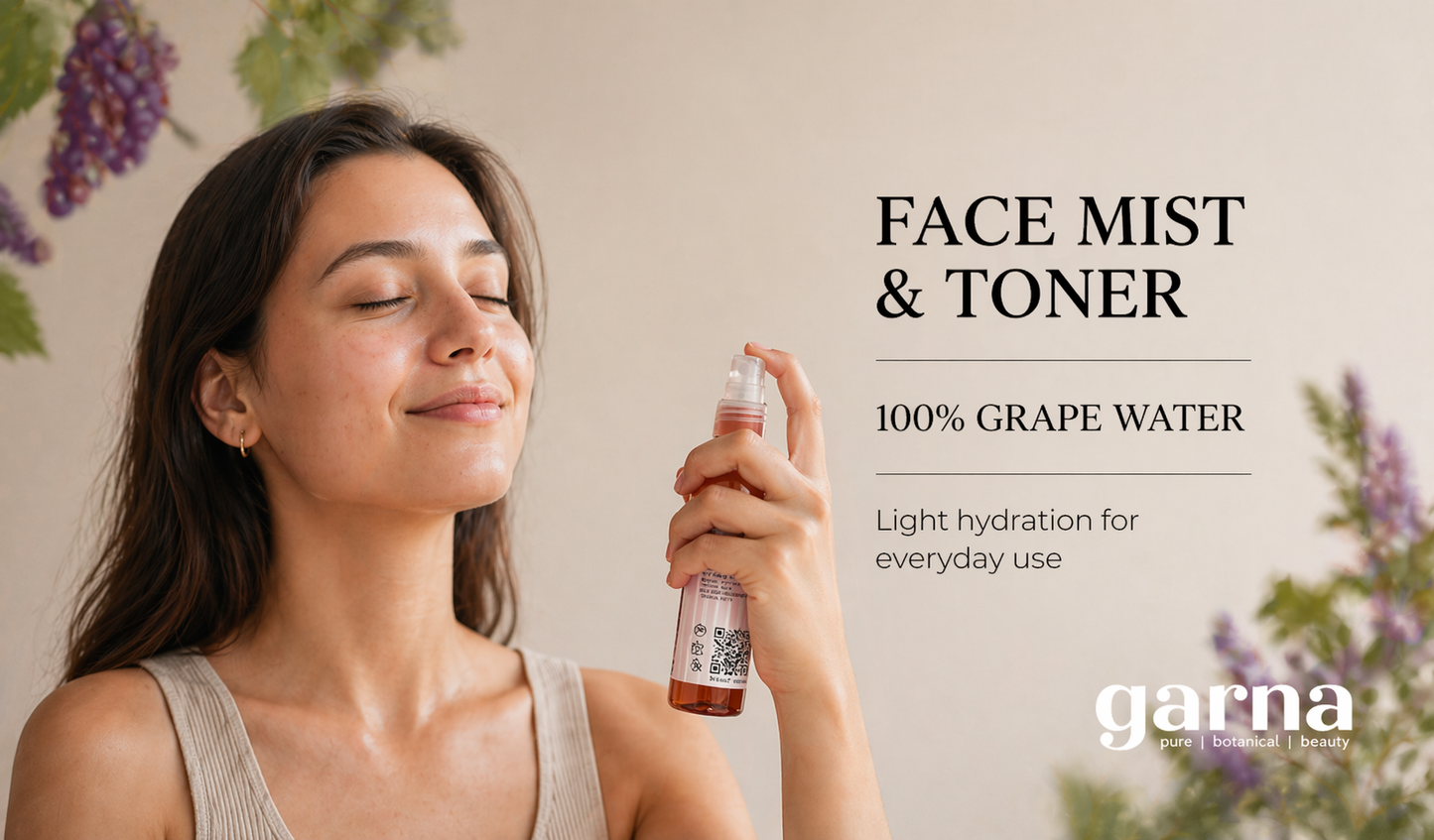 Grape Water Face Mist Spray 250 mL (8.4 fl oz) – Botanical Hydrosol for Face & Hair, Lightweight Daily Mist