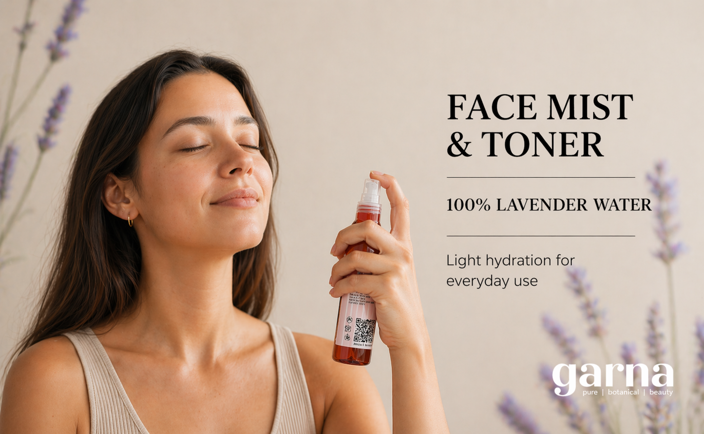 Brume d'hydrolat de lavande de Garna – brume florale douce pour le visage et les cheveux