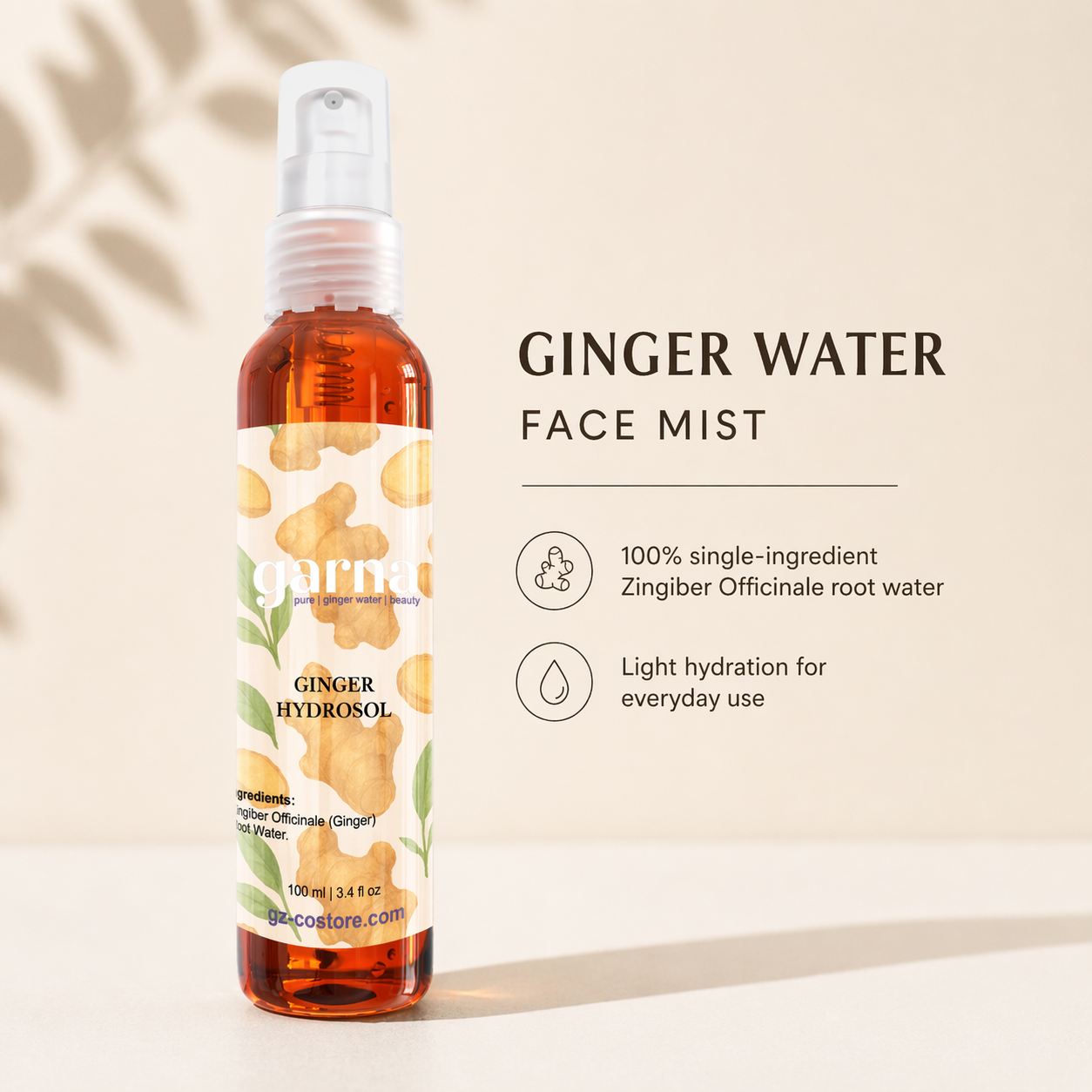 Ginger Hydrosol Mist by Garna 100 ml – Botanical face & hair mist for daily use