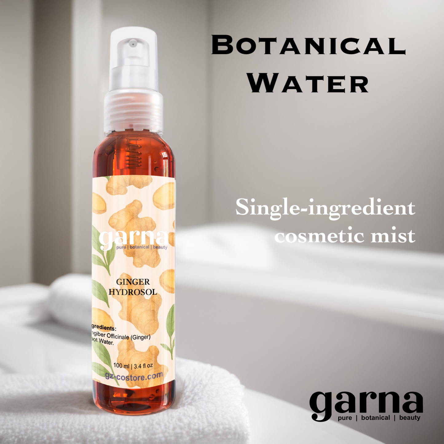 Ginger hydrosol mist by Garna, 100 ml spray for face and hair – product photo