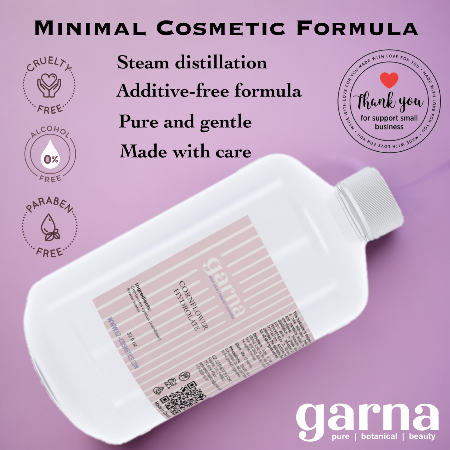 Cornflower Hydrosol Hydrosol Water by Garna, 32 oz (940 ml) bottle, botanical hydrosol water