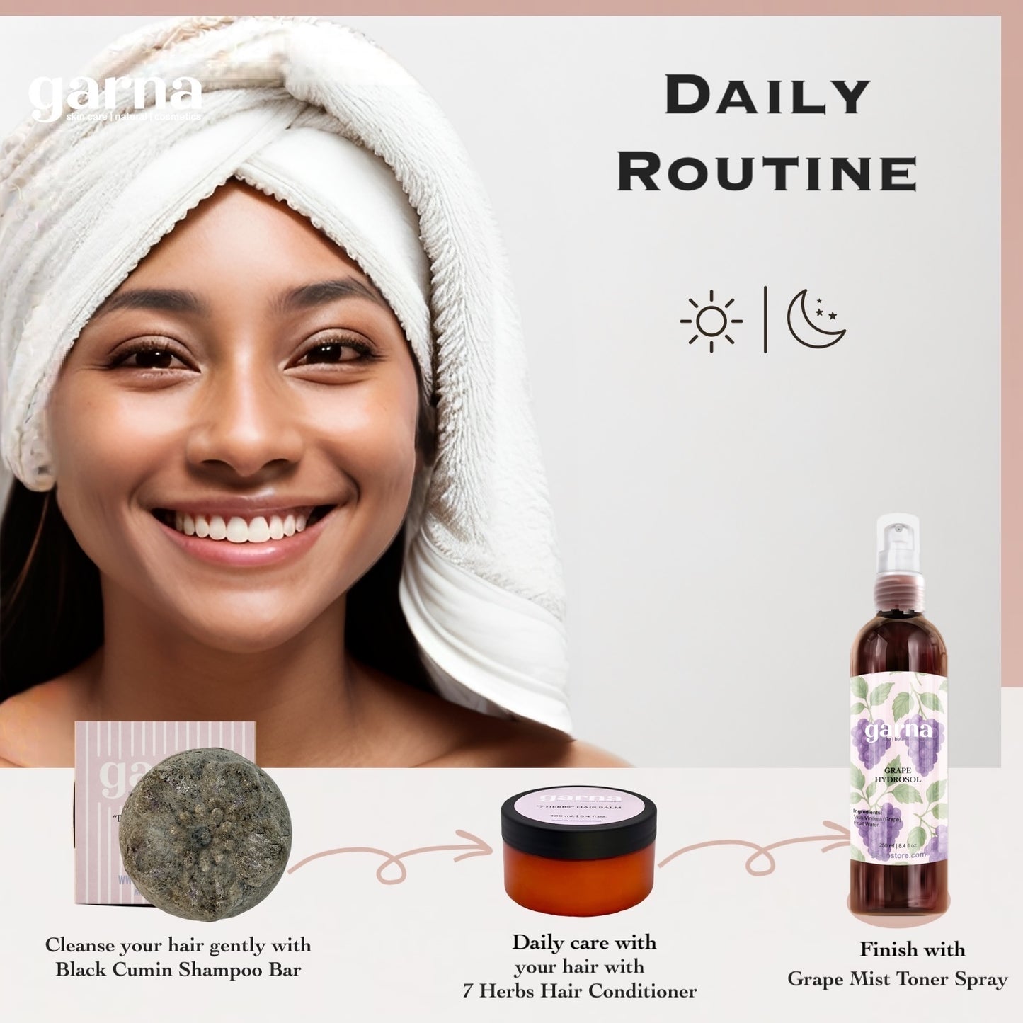 Grape Hydrosol Mist 250ml for Face & Hair by Garna, botanical product photo