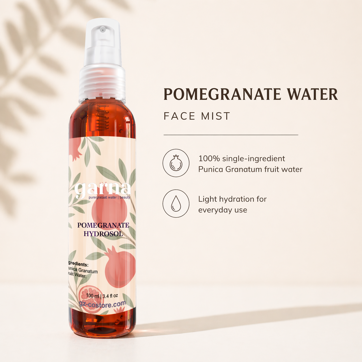 Pomegranate Hydrosol Mist by Garna – Botanical face & hair mist for daily