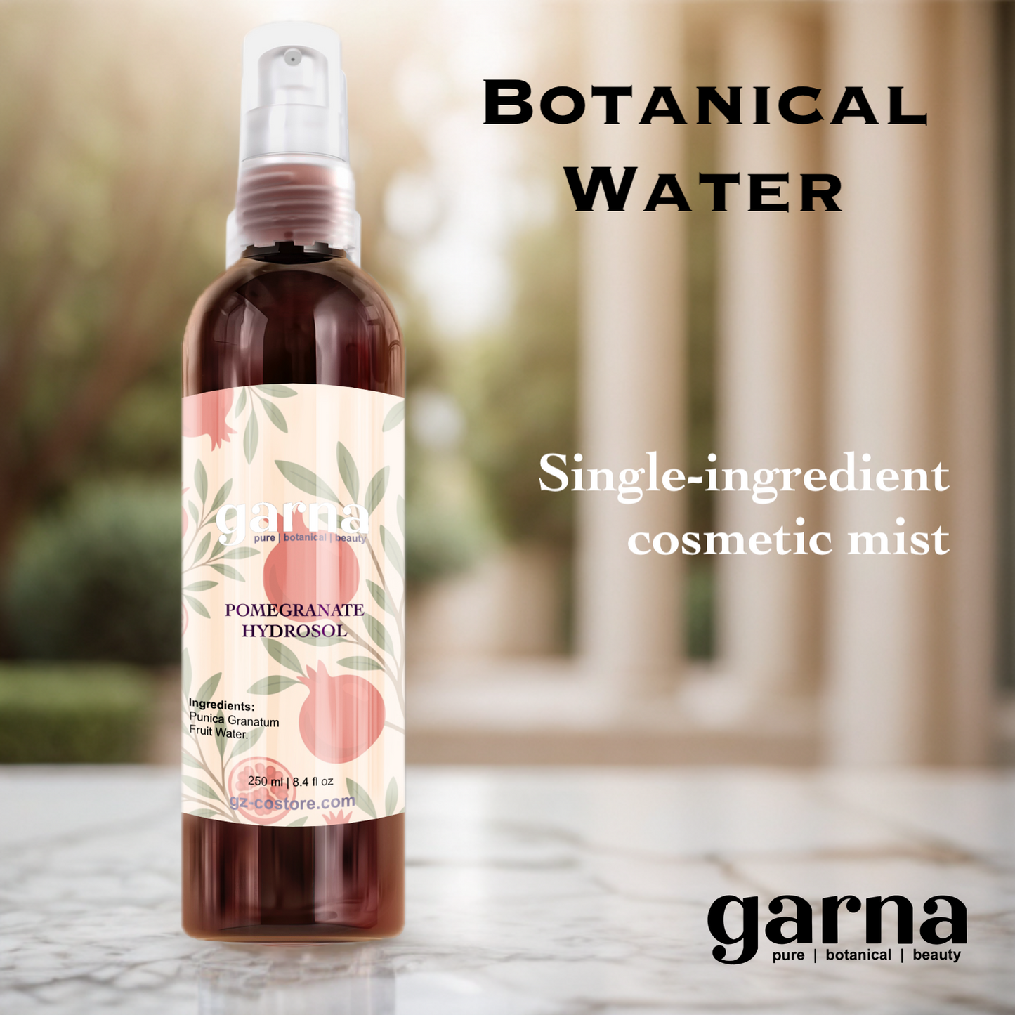 Pomegranate Water Face Mist Spray 250 mL (8.4 fl oz) – Herbal Hydrosol for Face & Hair, Lightweight Daily Mist