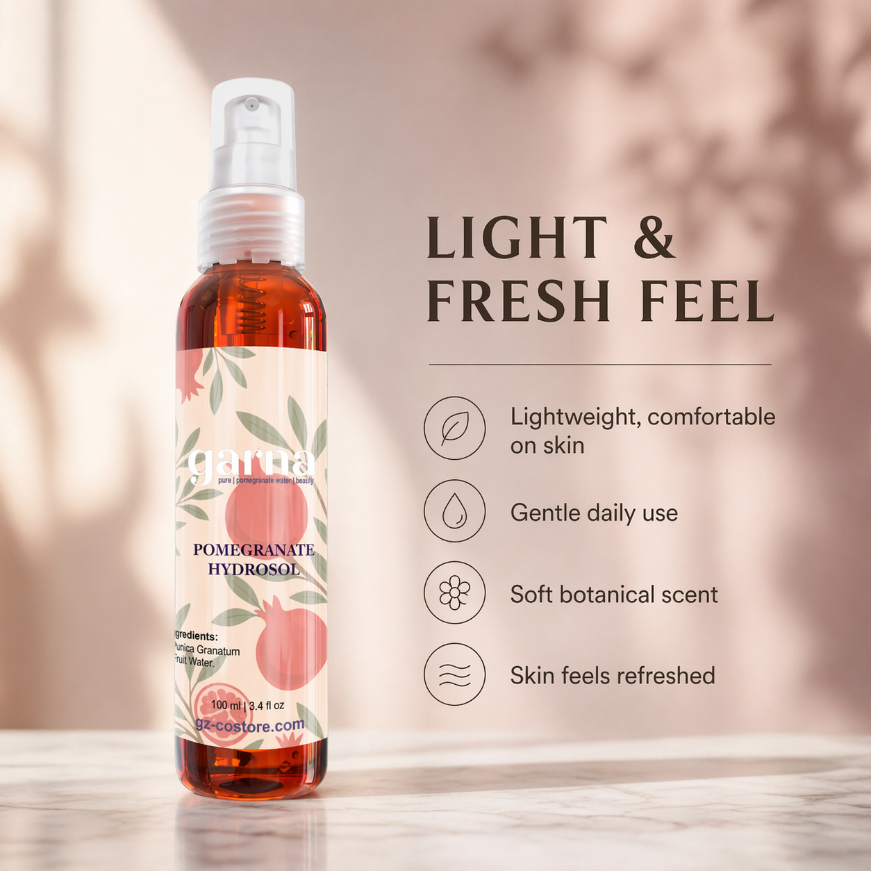 Pomegranate Hydrosol Mist by Garna – Botanical face & hair mist for daily