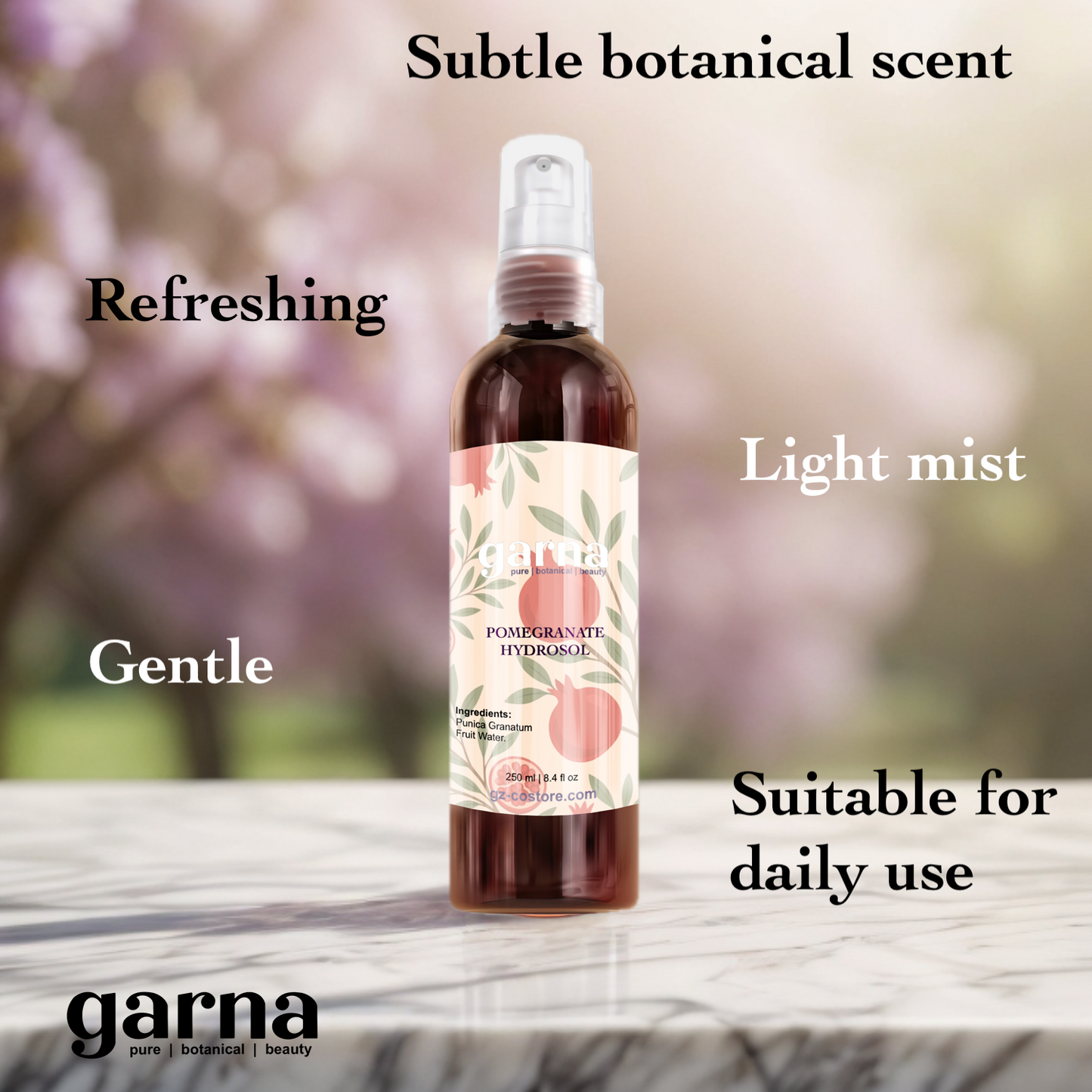 Pomegranate Water Face Mist Spray 250 mL (8.4 fl oz) – Herbal Hydrosol for Face & Hair, Lightweight Daily Mist