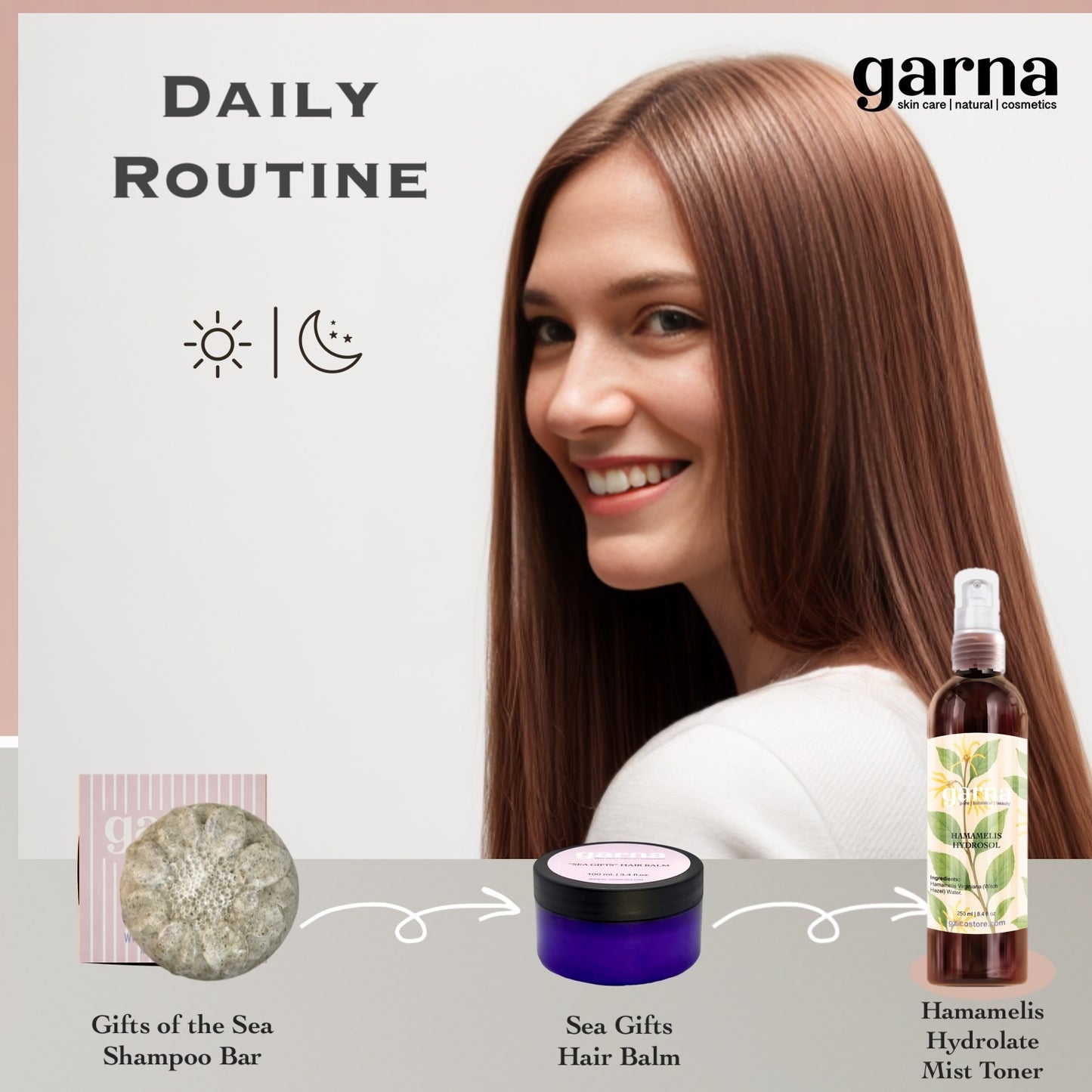 Witch Hazel Hydrosol Mist 250ml for Face & Hair by Garna, botanical product photo