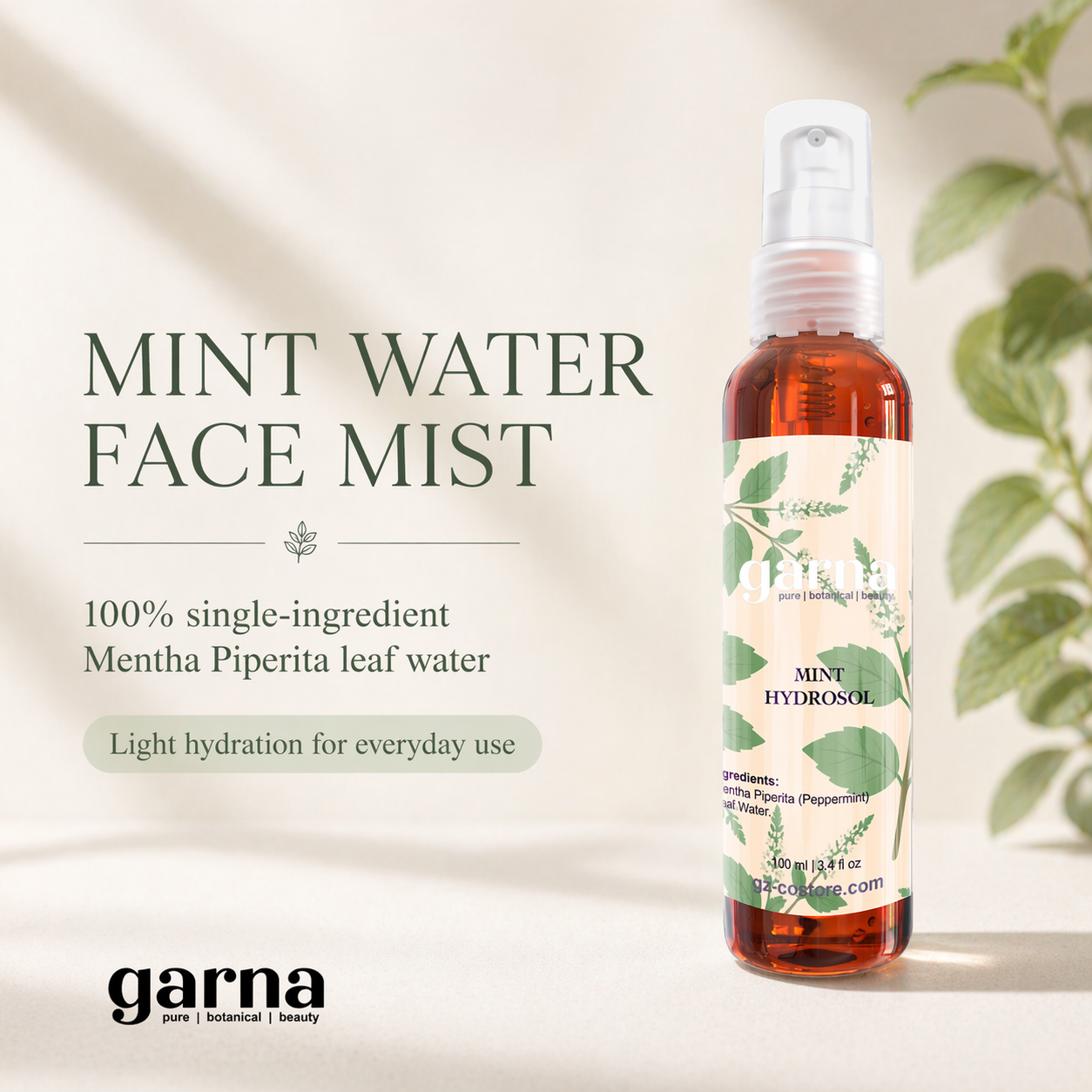 Mint Hydrosol Mist by Garna 100 ml – Botanical face & hair mist for daily use