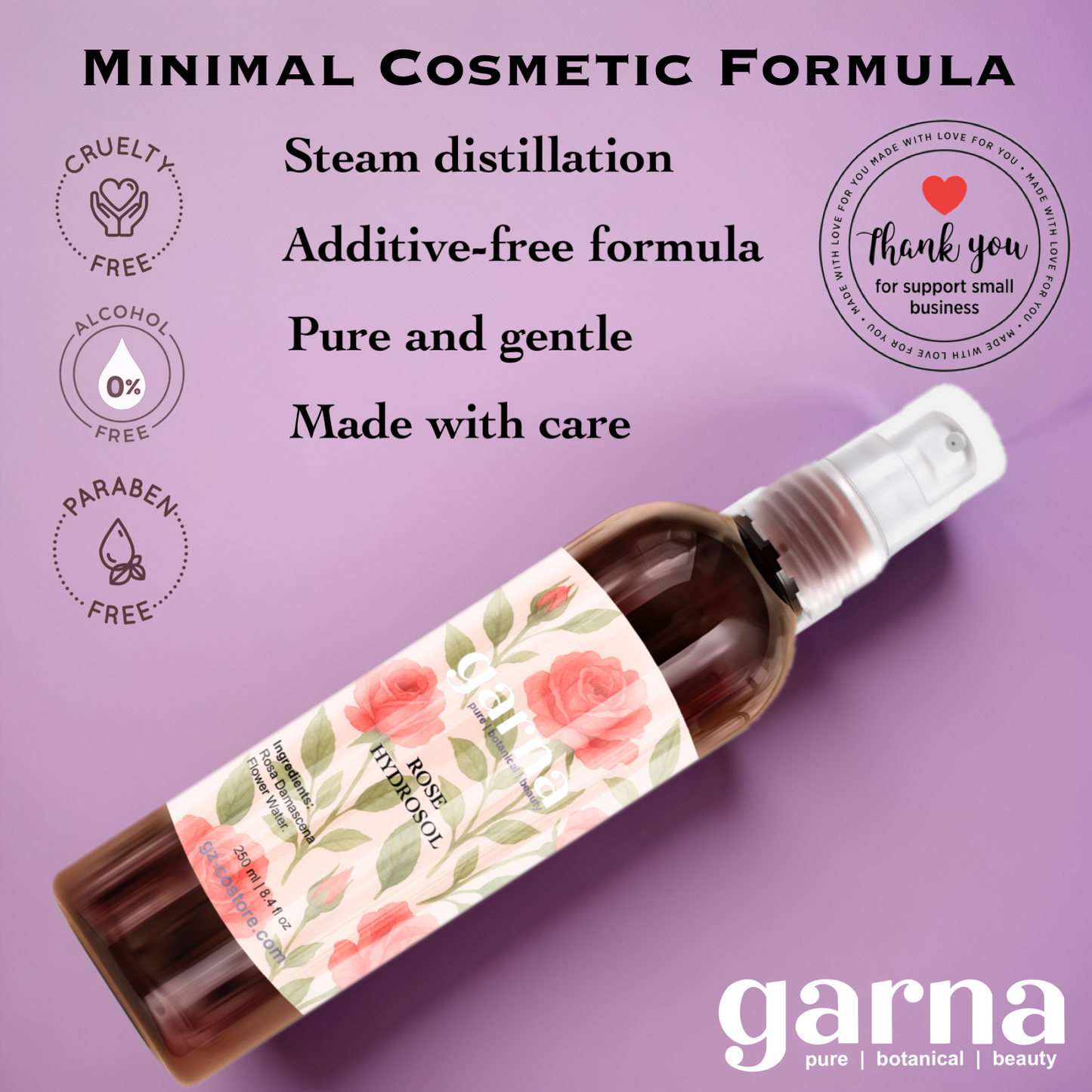Garna Rose hydrosol 250 ml bottle