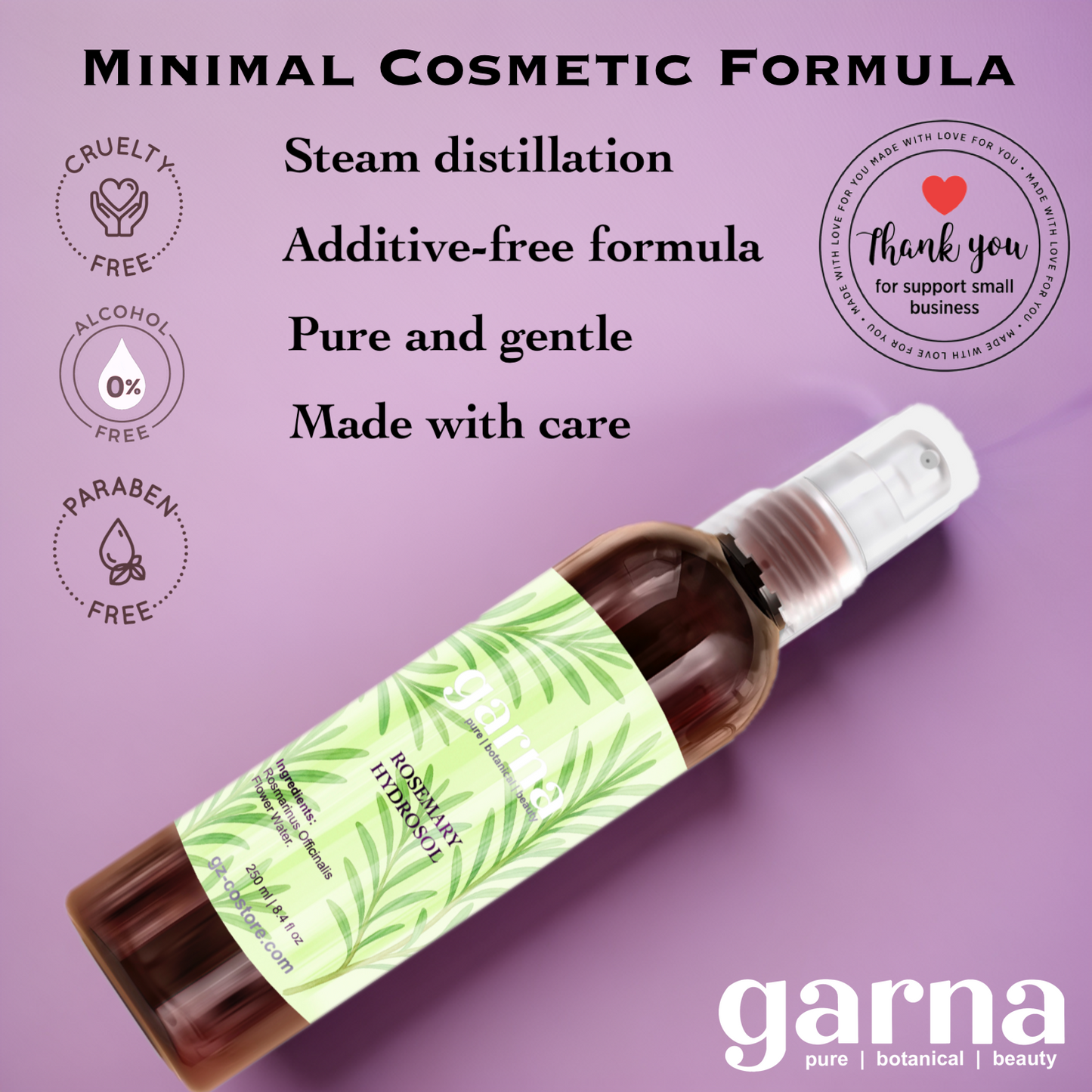 Rosemary Hydrosol Mist by Garna – light botanical mist for face and hair 250 ml
