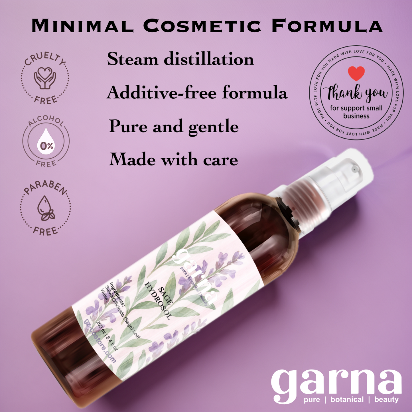 Garna Sage hydrosol mist 250 ml bottle