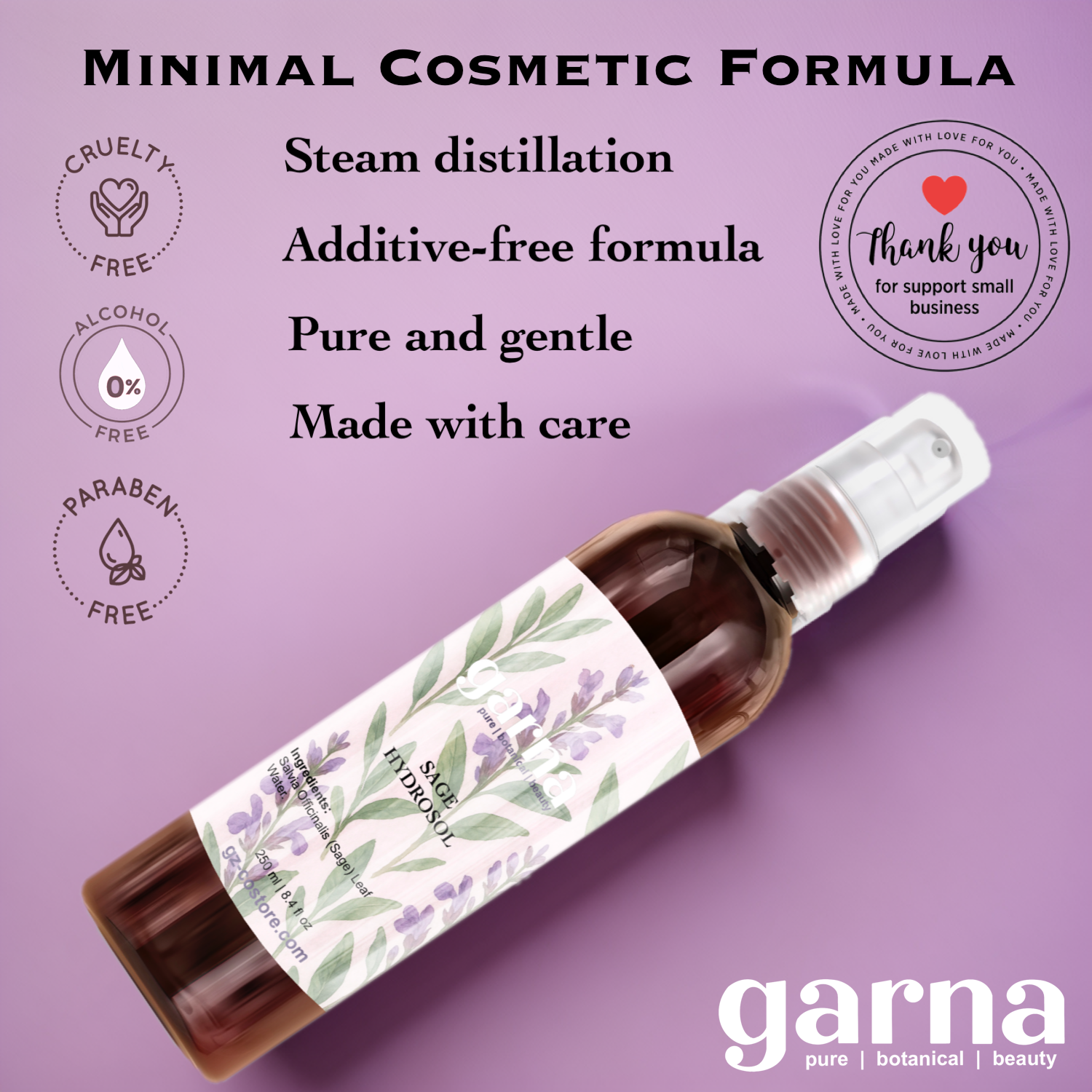 Garna Sage hydrosol mist 250 ml bottle