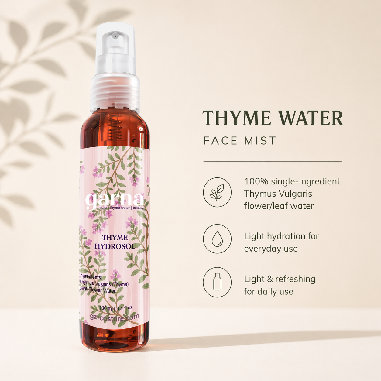 Brume d'hydrolat de thym de Garna – Brume botanique pour le visage et les cheveux, à utiliser quotidiennement