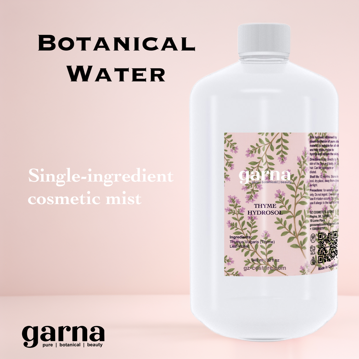 Thyme Hydrosol Hydrosol Water by Garna, 32 oz bottle, botanical hydrosol water