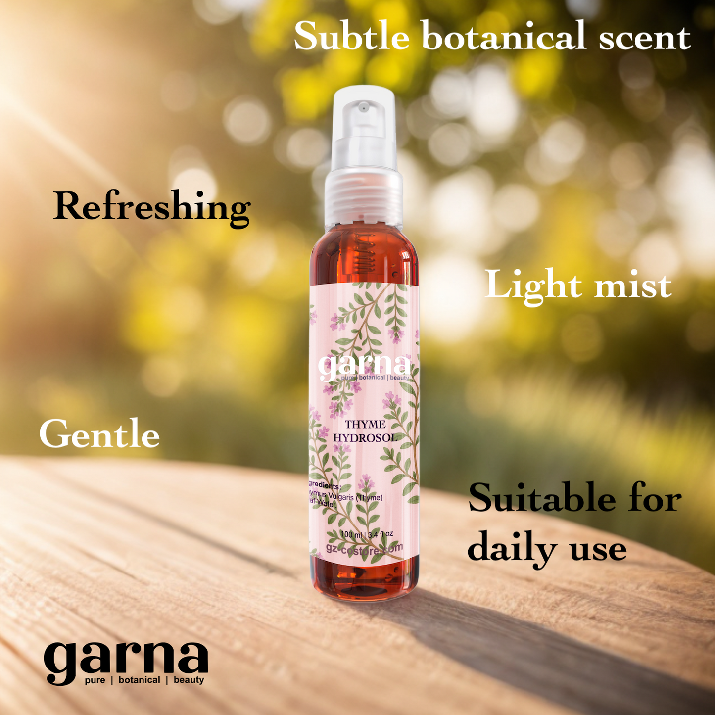 Botanical hydrosol mist by Garna for face and hair