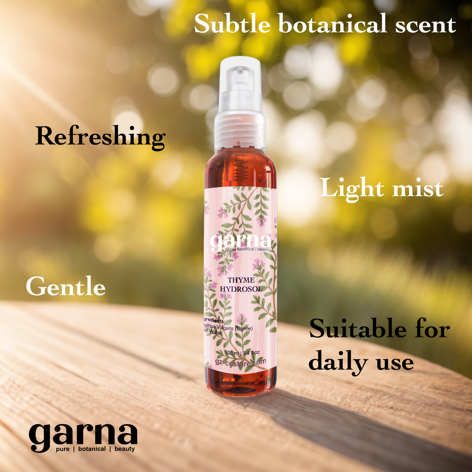 Botanical hydrosol mist by Garna for face and hair