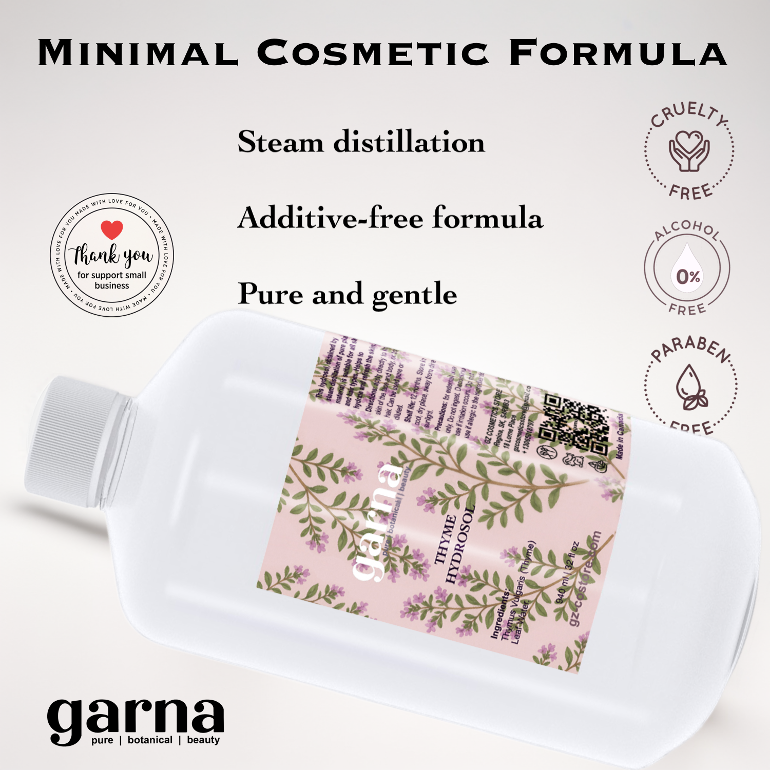 Thyme Hydrosol Hydrosol Water by Garna, 32 oz bottle, botanical hydrosol water