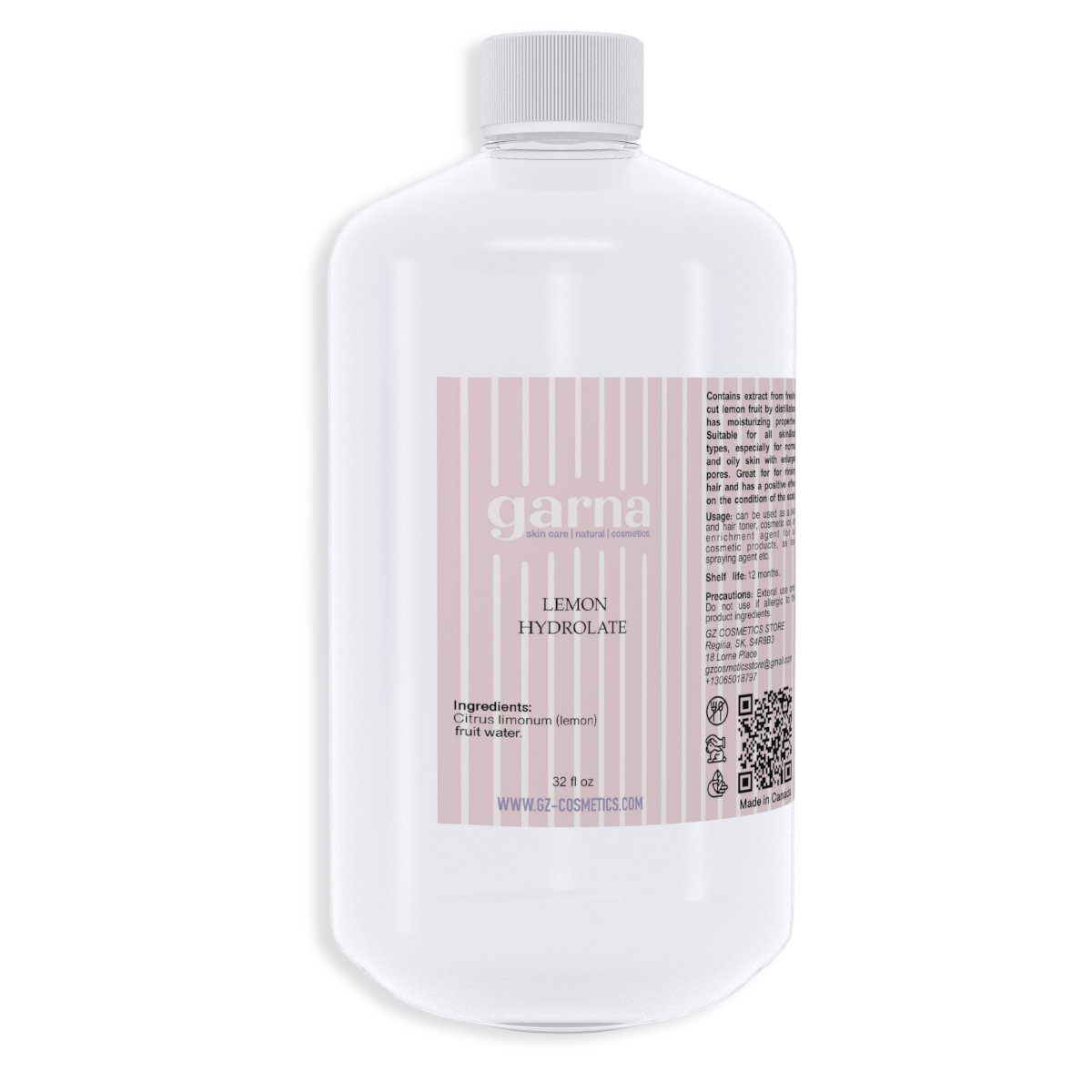 Lemon Hydrosol Water by Garna, 32 oz (940 ml) bottle – bright citrus aroma, photo 1