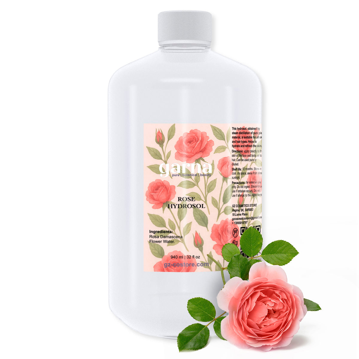 Rose Hydrosol Water by Garna – 32 oz botanical hydrosol by Garna