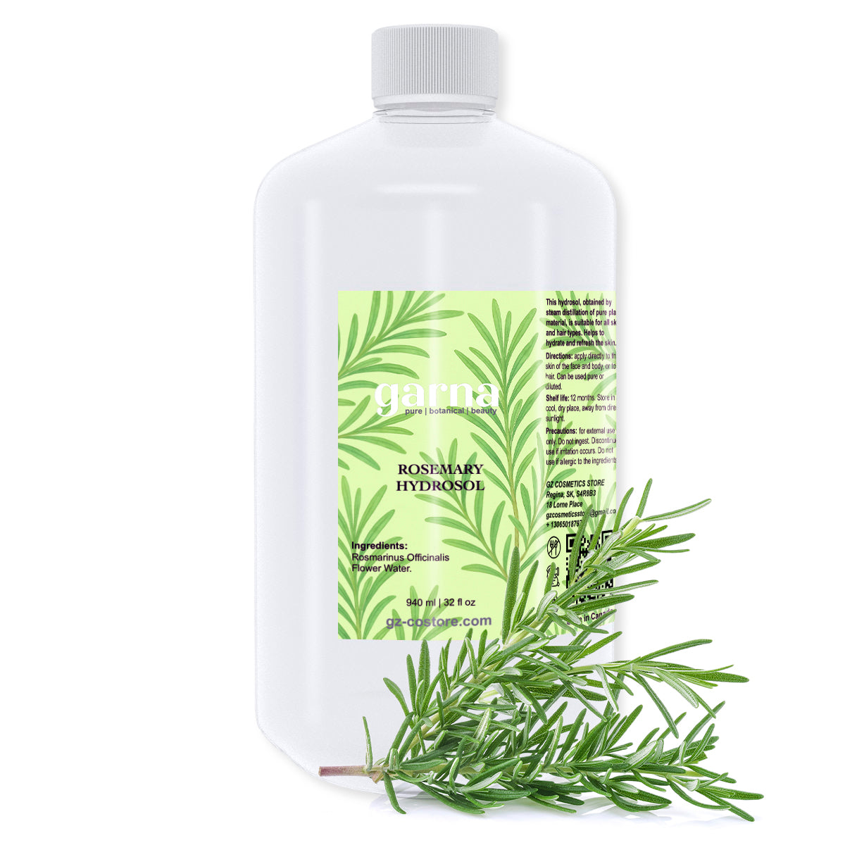 Rosemary Hydrosol Water by Garna – 32 oz botanical hydrosol by Garna