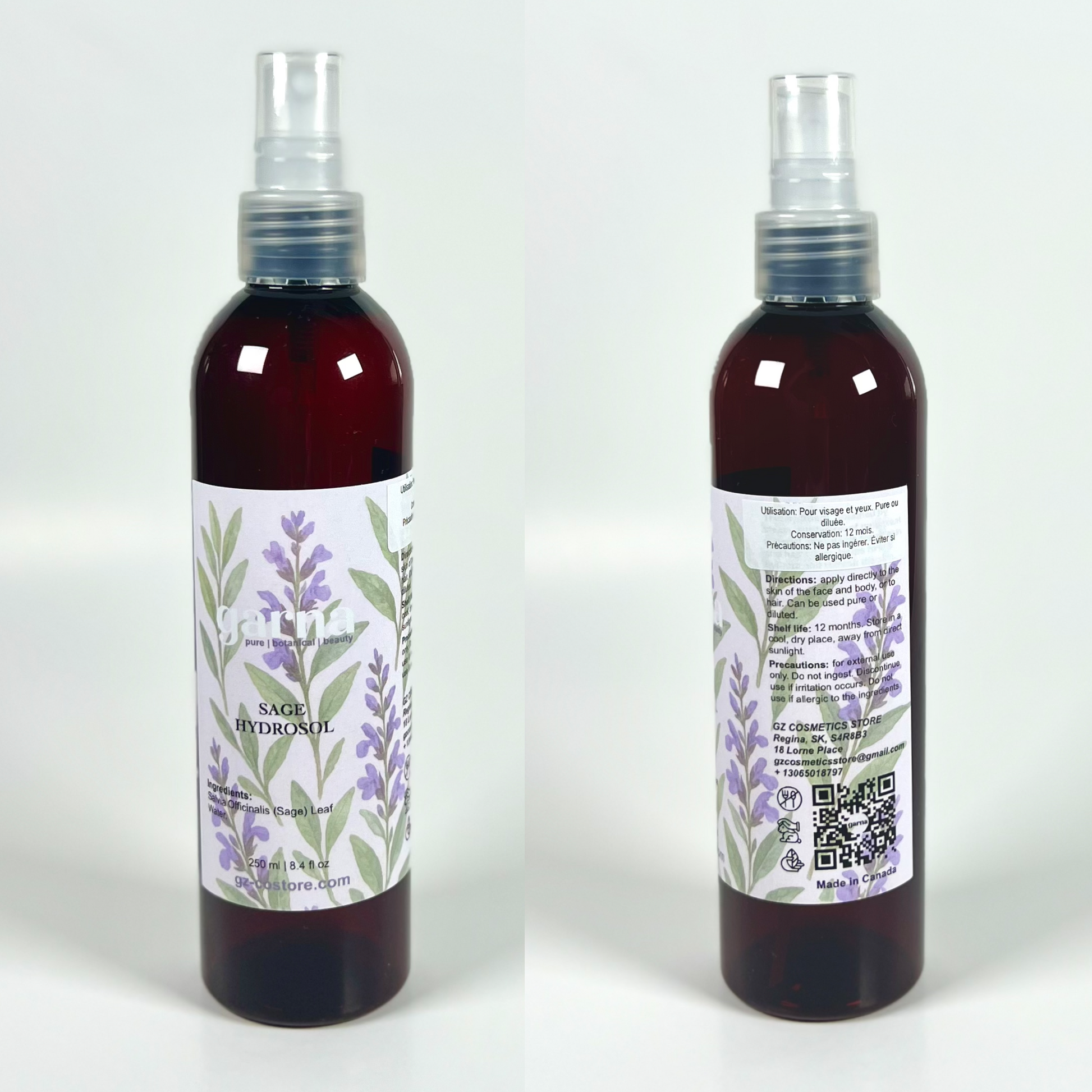 Garna Sage hydrosol mist 250 ml bottle