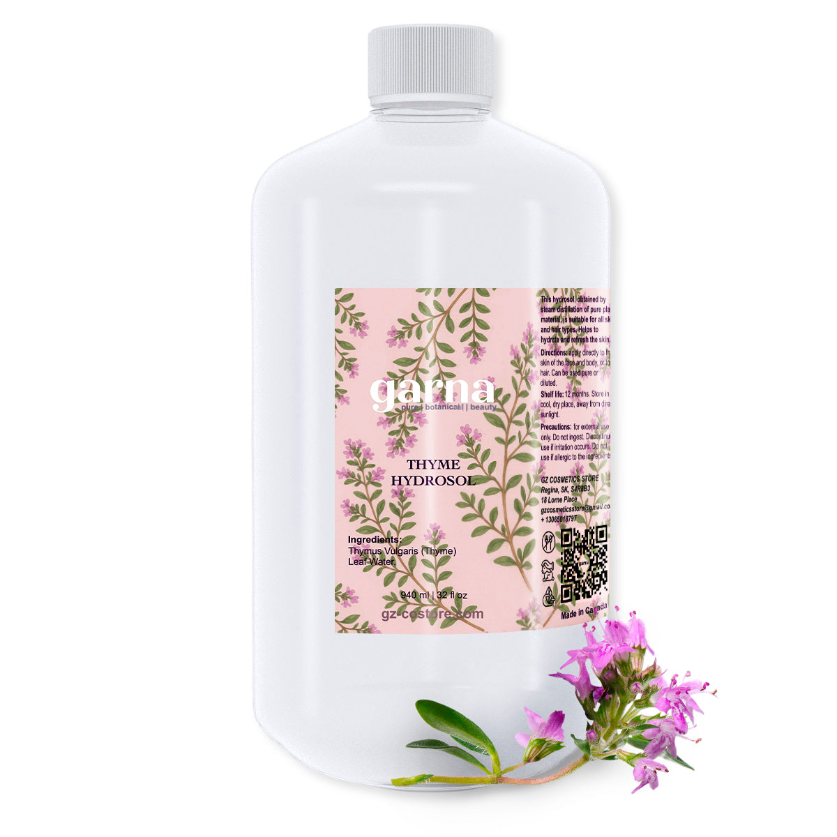 Thyme Hydrosol Hydrosol Water by Garna, 32 oz bottle, botanical hydrosol water
