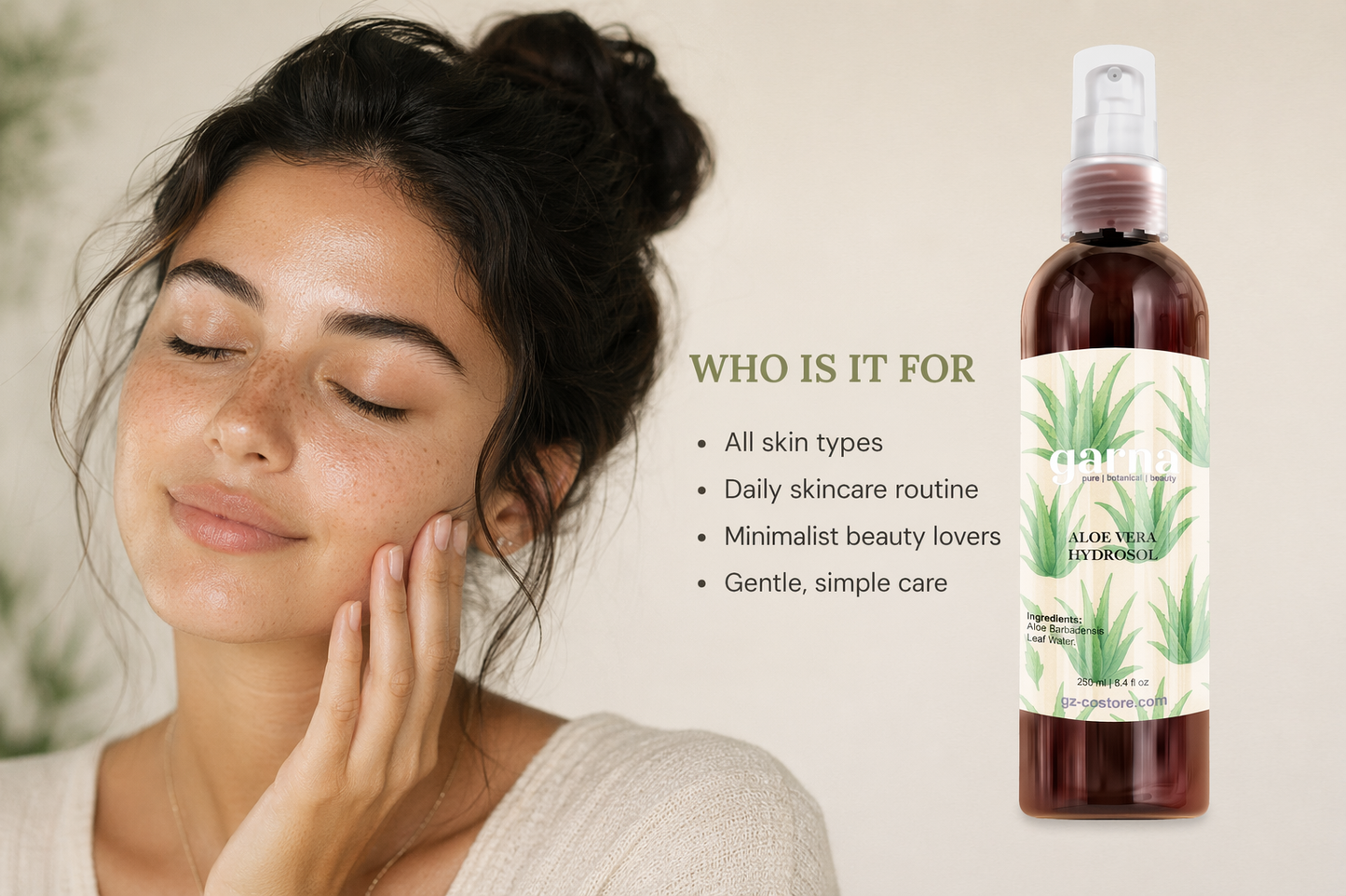 Aloe Vera Water Face Mist Spray 250 mL (8.4 fl oz) – Hydrosol for Face & Hair, Lightweight Botanical Mist, Daily Use