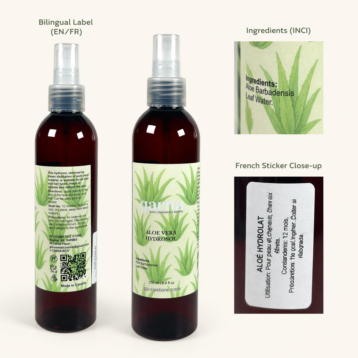Aloe Vera Water Face Mist Spray 250 mL (8.4 fl oz) – Hydrosol for Face & Hair, Lightweight Botanical Mist, Daily Use