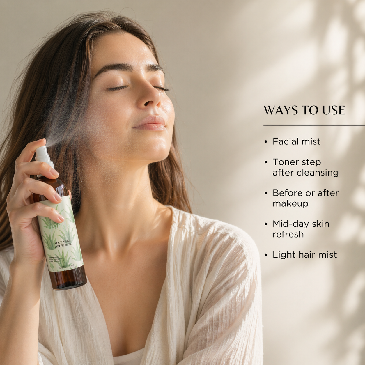Aloe Vera Water Face Mist Spray 250 mL (8.4 fl oz) – Hydrosol for Face & Hair, Lightweight Botanical Mist, Daily Use