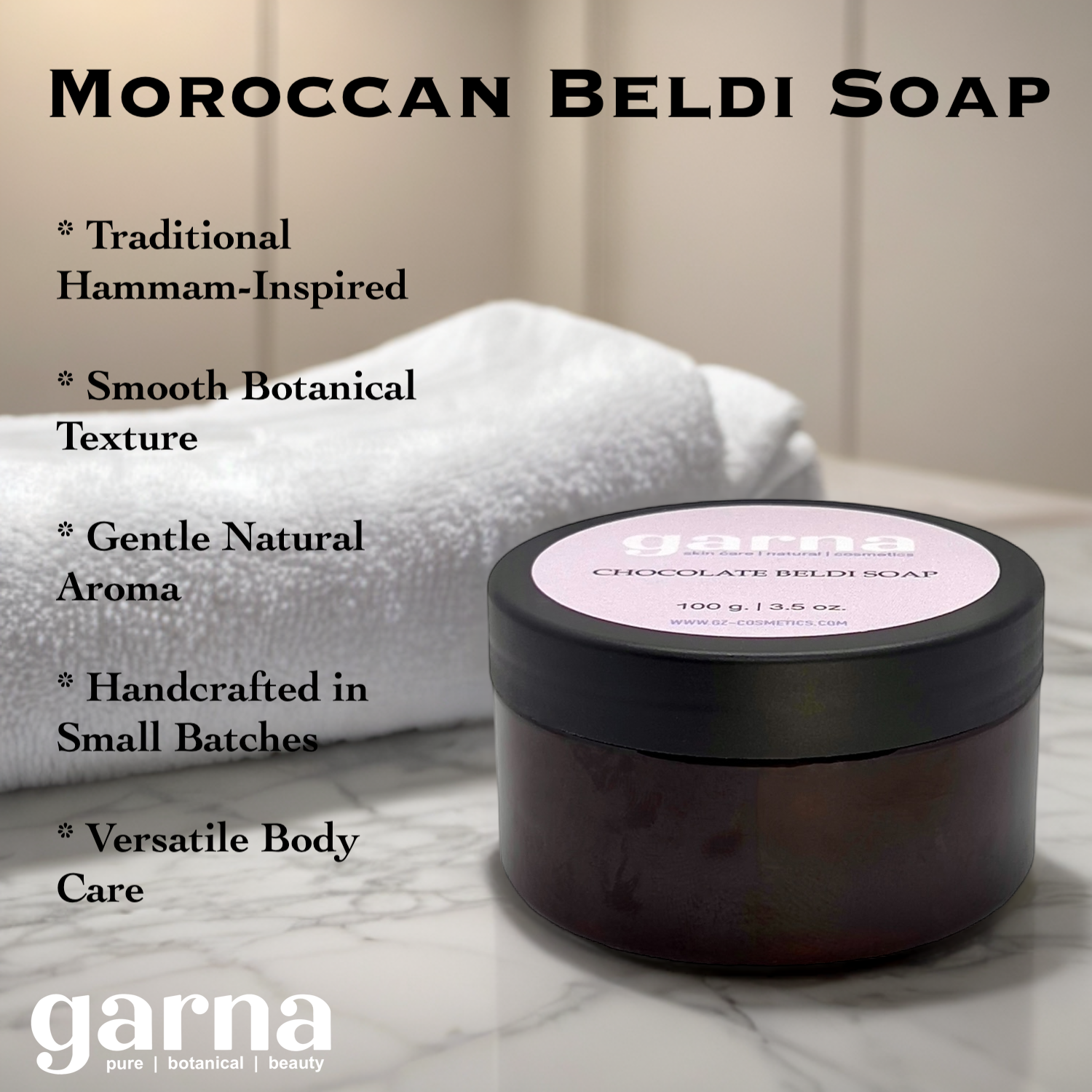 Chocolate Beldi Soap by Garna (100g) – Moroccan black soap paste (beldi), photo 2