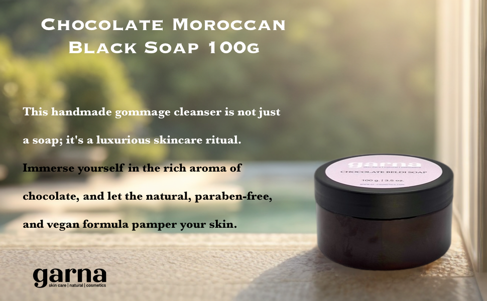 Garna Chocolate Moroccan Black Beldi Soap 3.5 oz: Peel Off Mask & Gommage Body Cleanser, Vegan Skincare