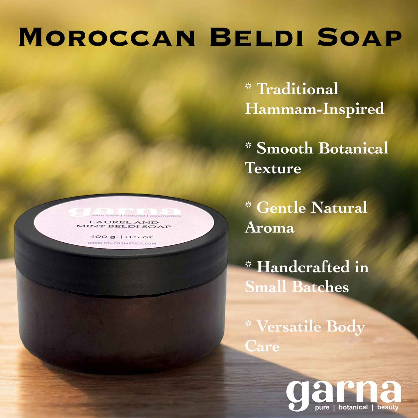 Laurel & Mint Beldi Soap by Garna (100g) – Moroccan black soap paste (beldi), photo 2